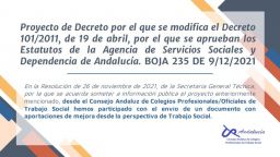 Participación en Trámite de Información Pública de los Estatutos de la Agencia de Servicios Sociales y Dependencia de Andalucía